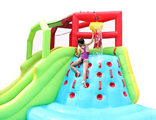 WELLFUNTIME Inflatable Water Slide Park with Splash Pool Climb Wall, 3 Inflatable Sport Balls and 4 Water Guns, Water Slide with Air Blower