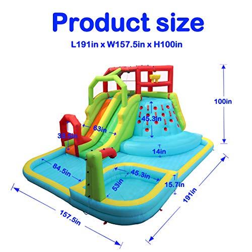 WELLFUNTIME Inflatable Water Slide Park with Splash Pool Climb Wall, 3 Inflatable Sport Balls and 4 Water Guns, Water Slide with Air Blower