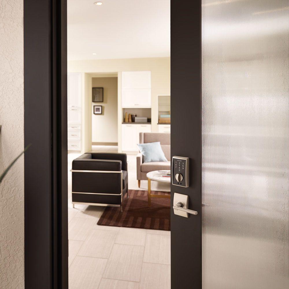 Century Touch Electronic Door Lock Deadbolt and Latitude Lever in Matte Black