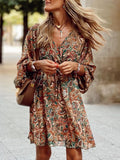 Casual Paisley Print V-neck Wrap Dress Women