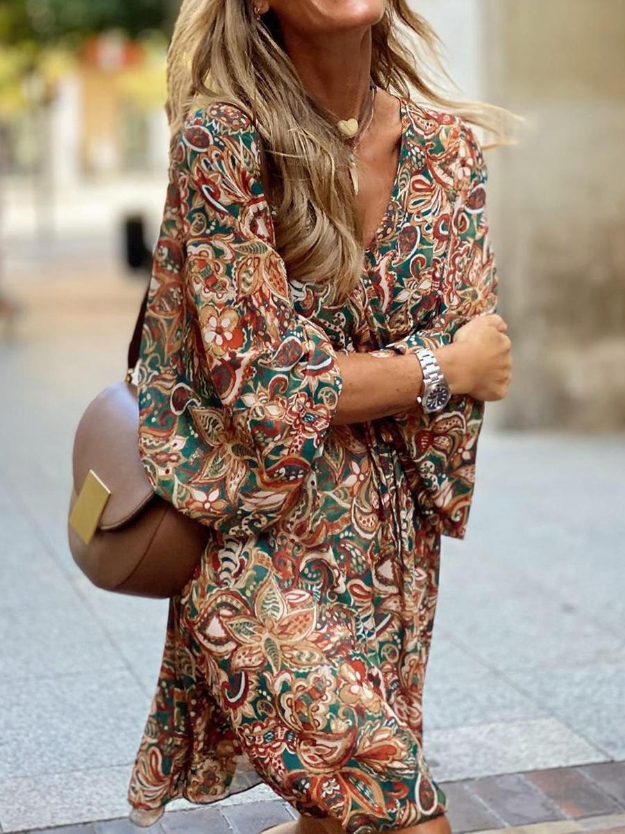 Casual Paisley Print V-neck Wrap Dress Women