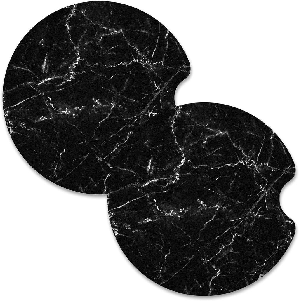 Nipichsha Car Cup Holder Coasters, Car Coasters for Cup Holders, 2 Pack Anti Slip Insert Coasters, Rubber Car Cup Mat with A Finger Notch, Cute Car Interior Accessories for Women Men(Black Marble)