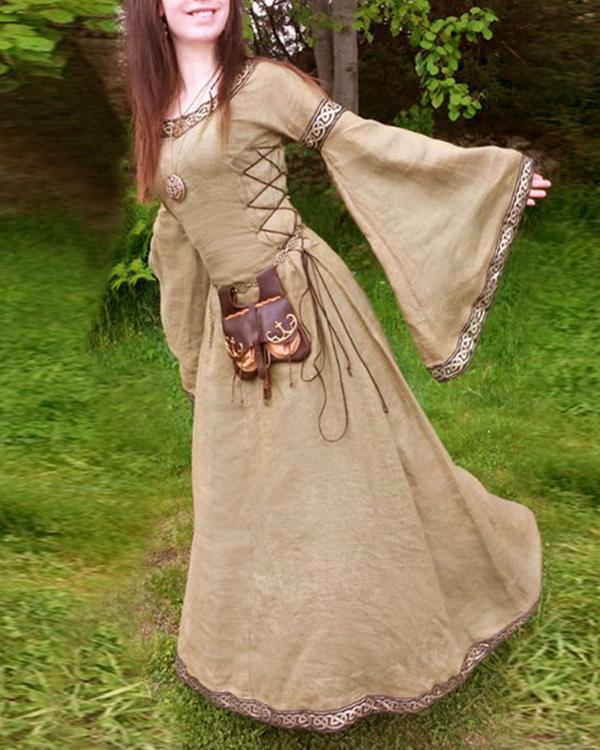classical middle ages long sleeve round neck dress