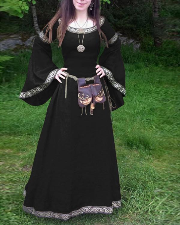 classical middle ages long sleeve round neck dress