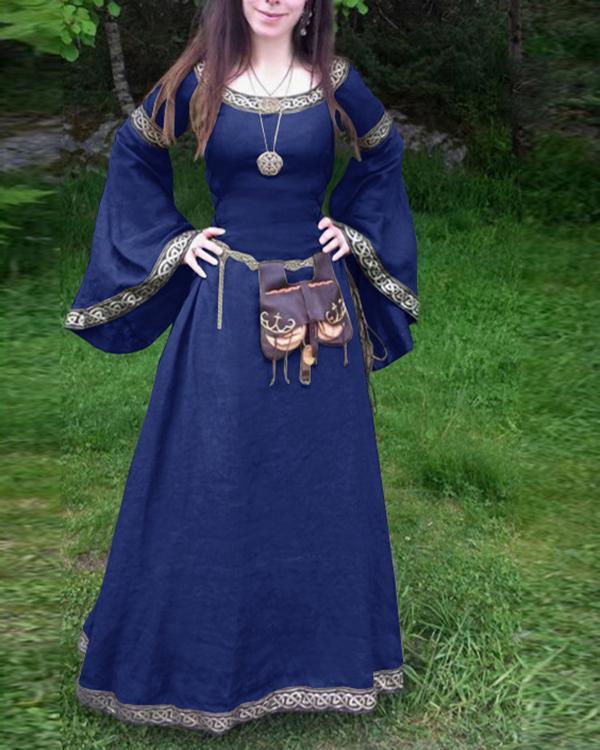 classical middle ages long sleeve round neck dress