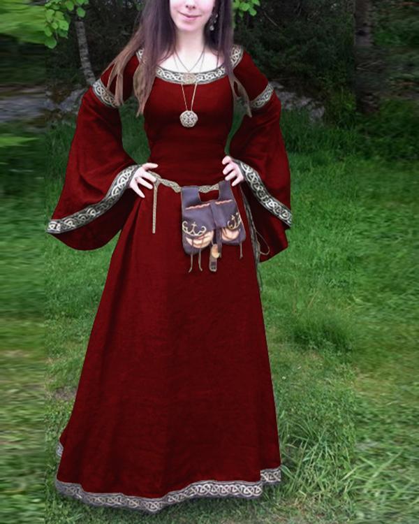 classical middle ages long sleeve round neck dress