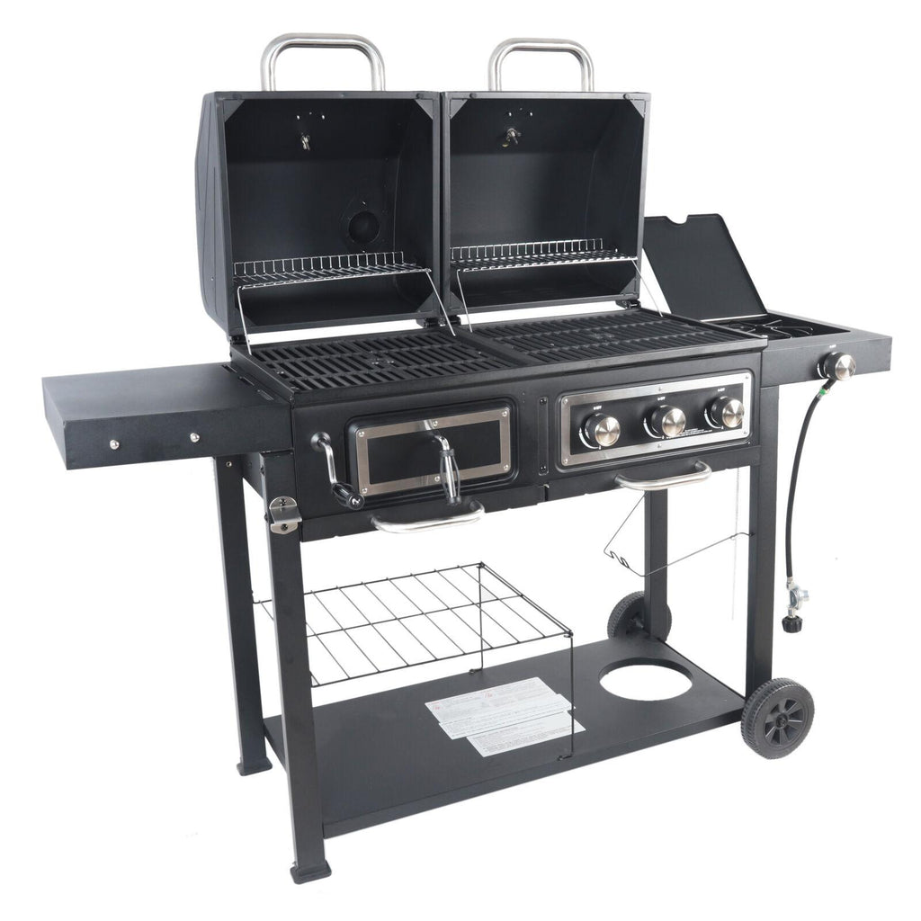 Dual Fuel Gas & Charcoal Combo Grill, Black with  NEW