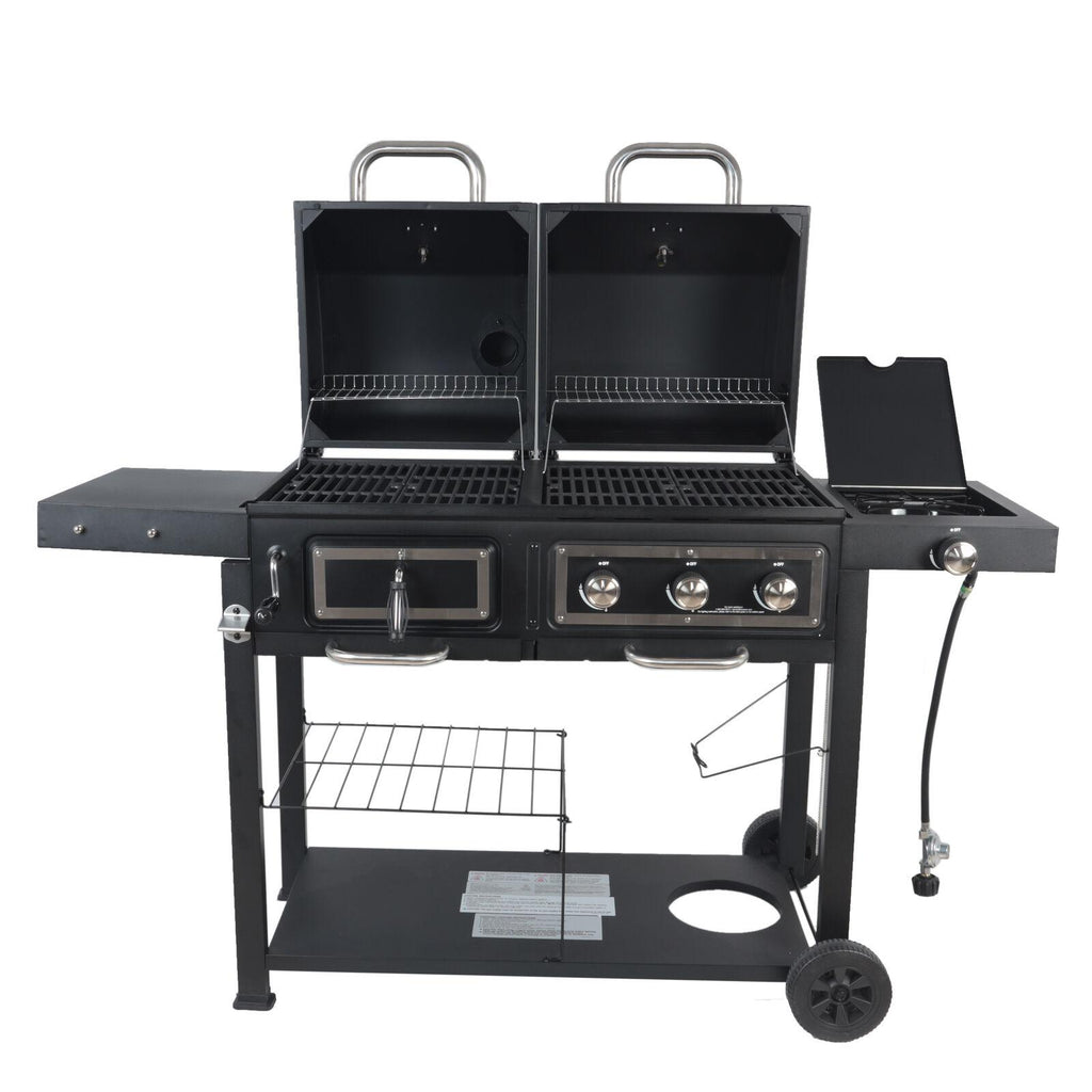 Dual Fuel Gas & Charcoal Combo Grill, Black with  NEW