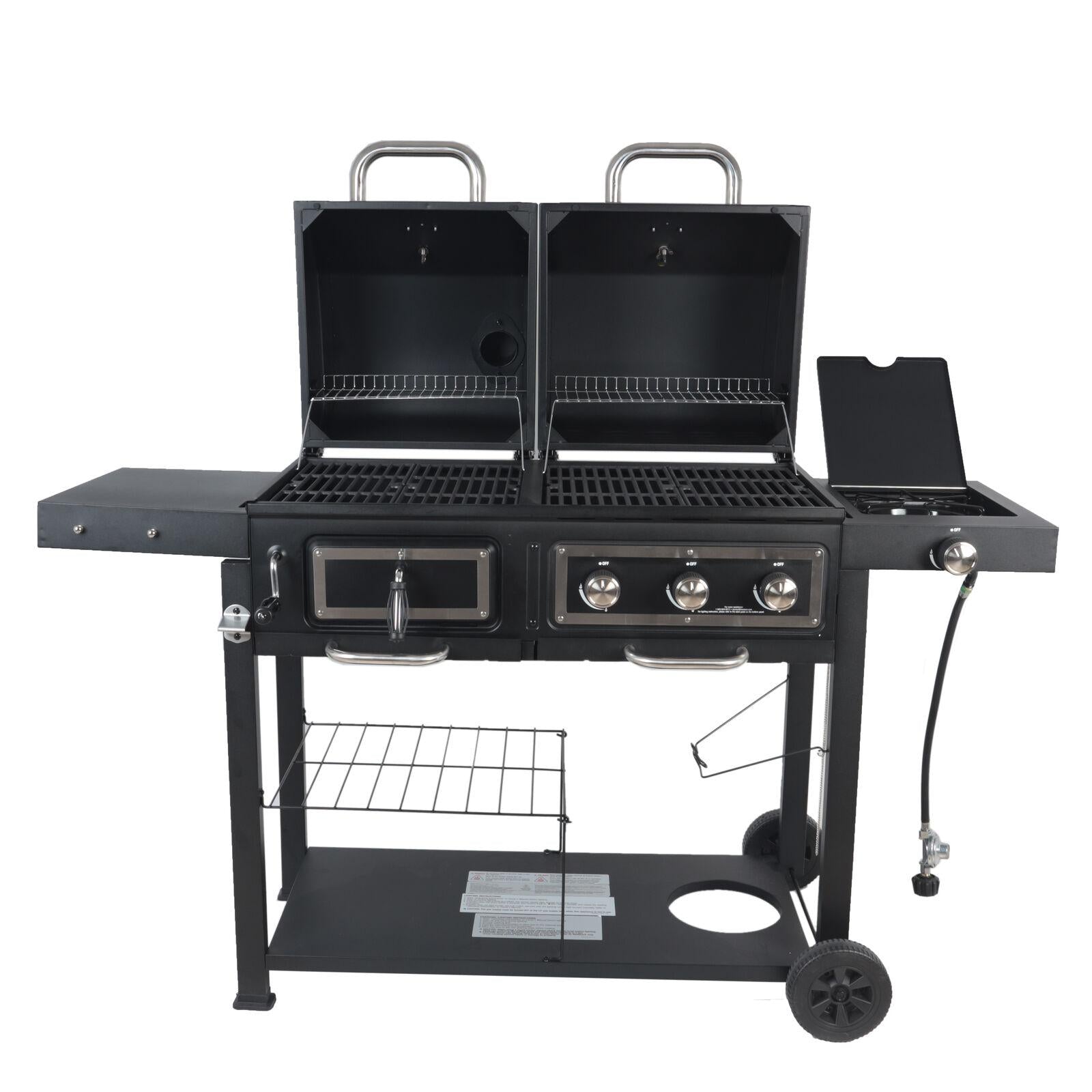 Dual Fuel Gas & Charcoal Combo Grill, Black with  NEW
