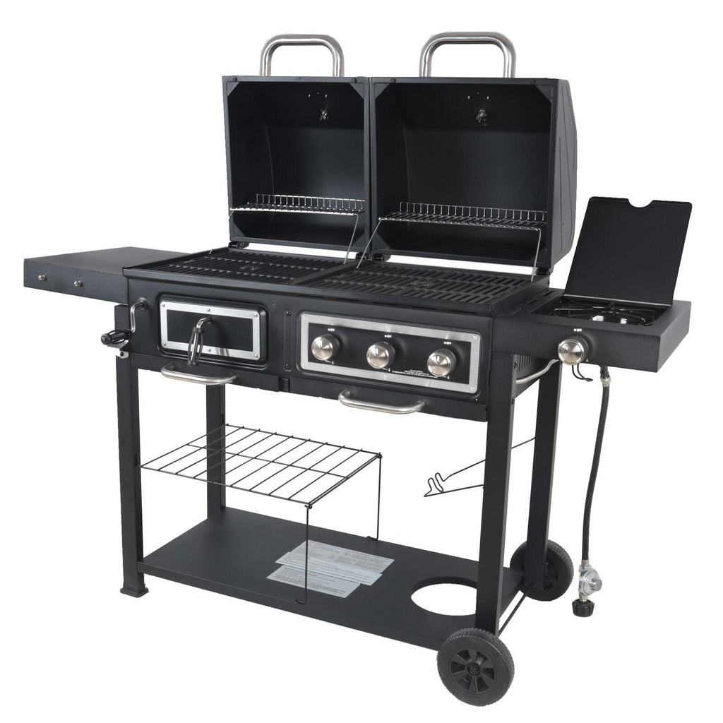 Dual Fuel Gas & Charcoal Combo Grill, Black with  NEW