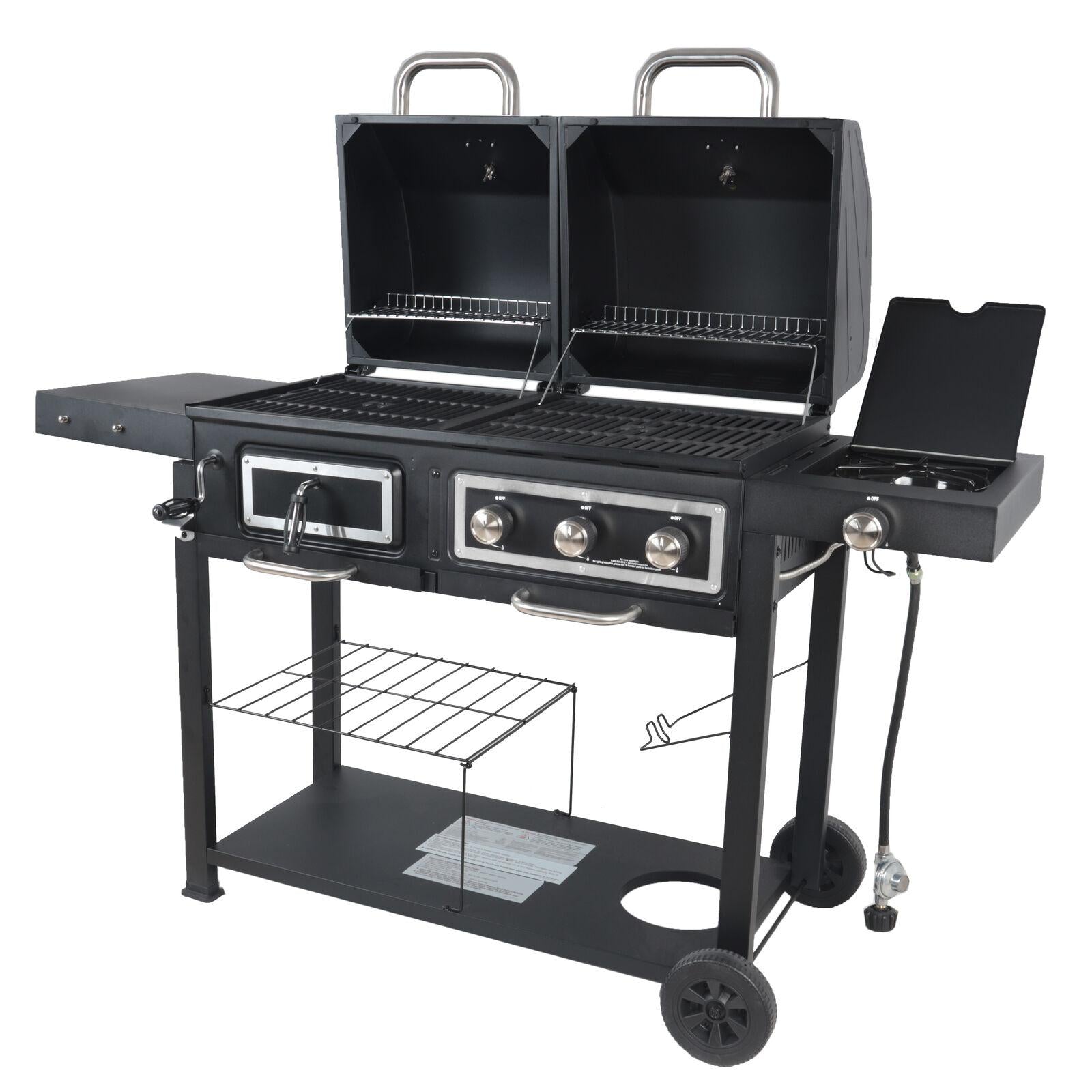 Dual Fuel Gas & Charcoal Combo Grill, Black with  NEW