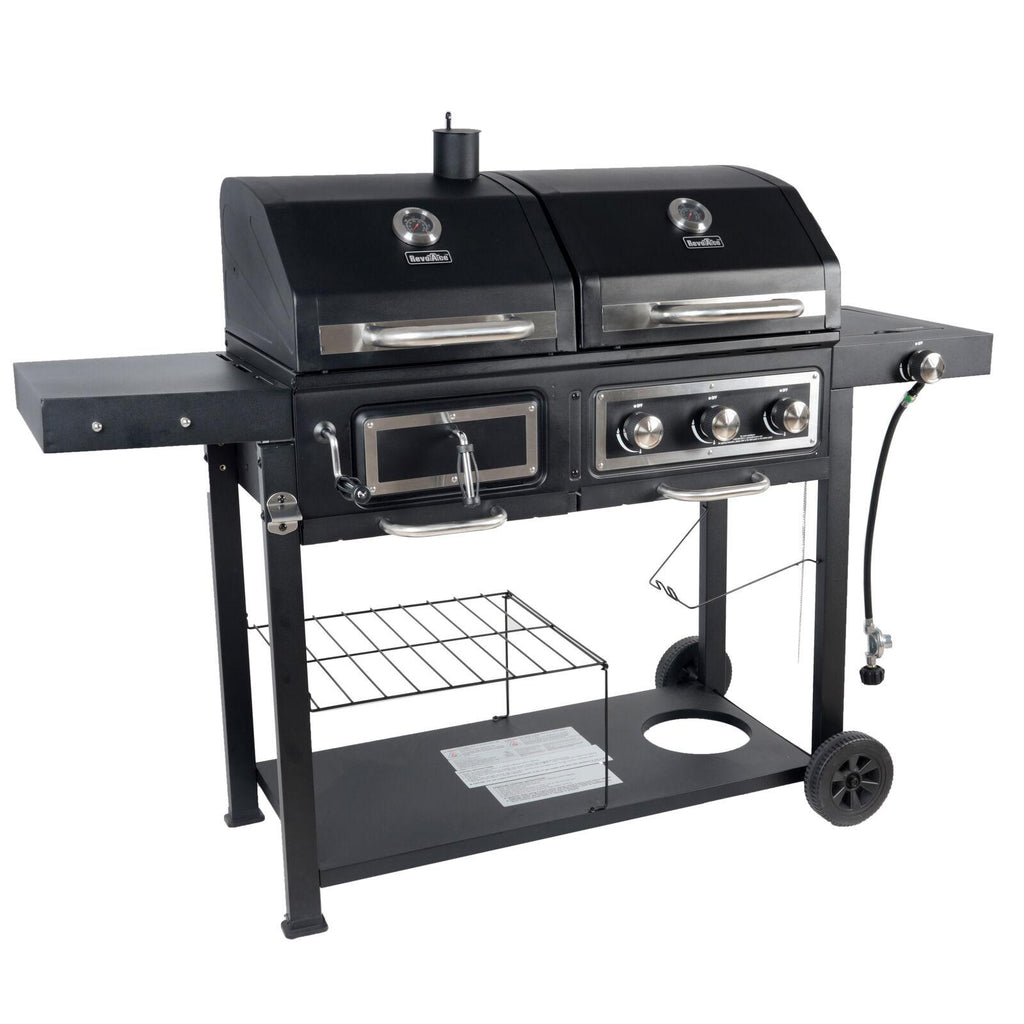 Dual Fuel Gas & Charcoal Combo Grill, Black with  NEW