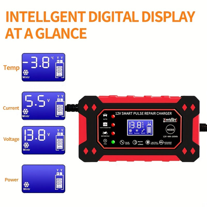 12V/6A Full Automatic Car Battery Charger Pulse Repair Charger For Car Truck Motorcycle Lawn Mower AGM/Gel Lead Acid Battery
