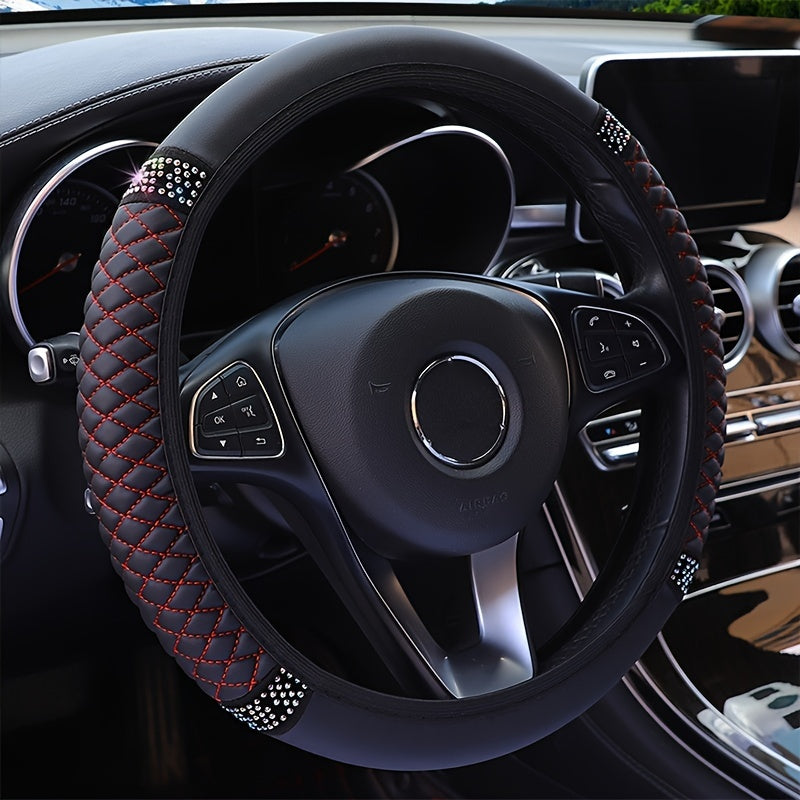 Bling Soft Faux Leather Car Steering Wheel Cover Non-Slip Heat And Cold Protector