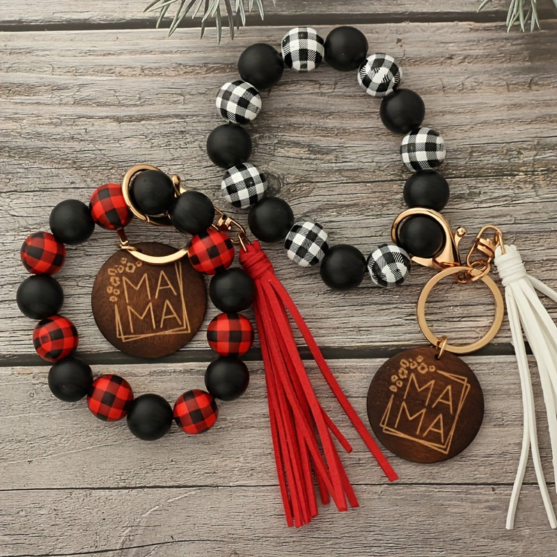 Leopard Wood Beads Hand Beads Spot Wood Beads Bracelet Hand Tassel Bracelet Car Key Chain