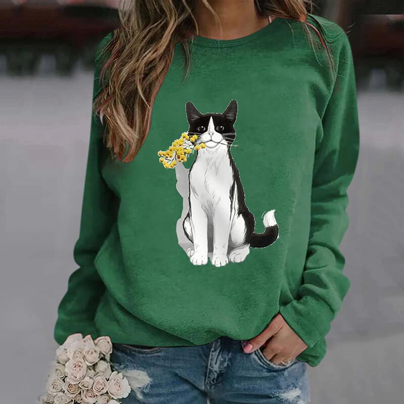 Women's fashion casual cat flower sweater