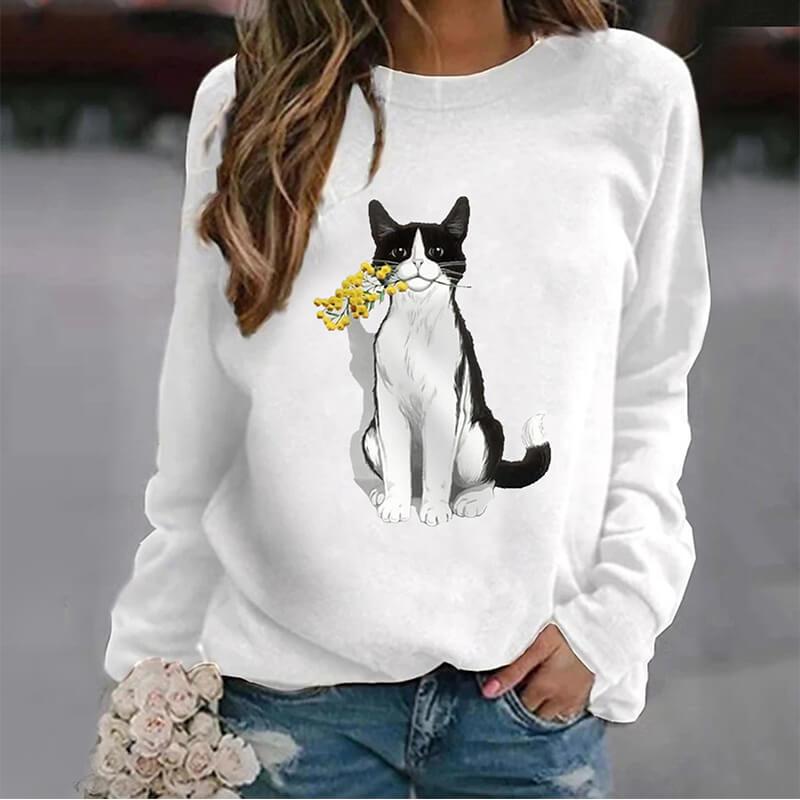 Women's fashion casual cat flower sweater