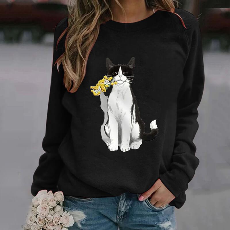 Women's fashion casual cat flower sweater