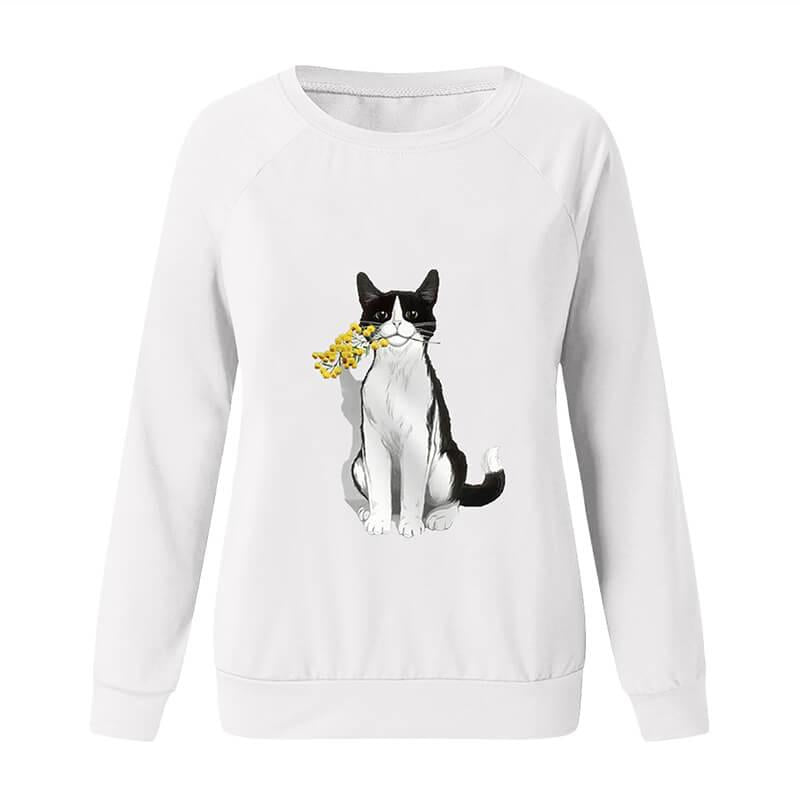 Women's fashion casual cat flower sweater