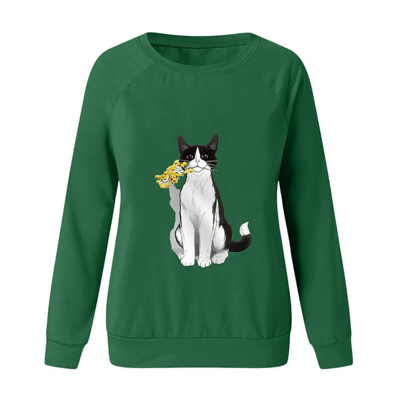 Women's fashion casual cat flower sweater