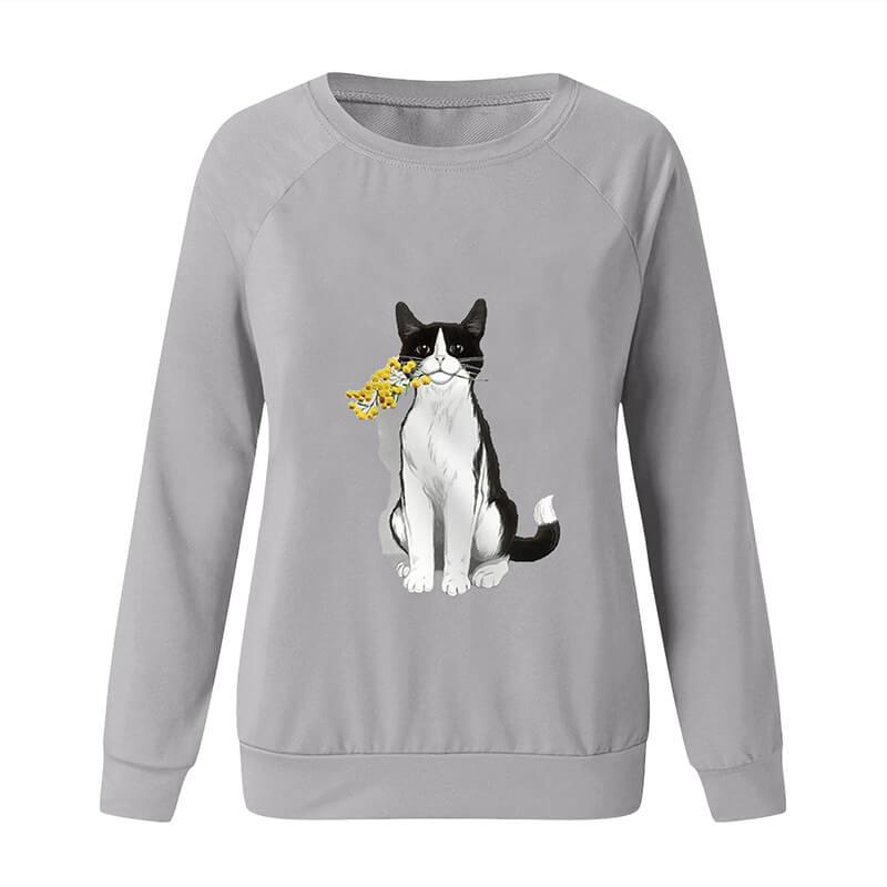 Women's fashion casual cat flower sweater