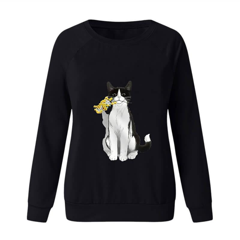 Women's fashion casual cat flower sweater