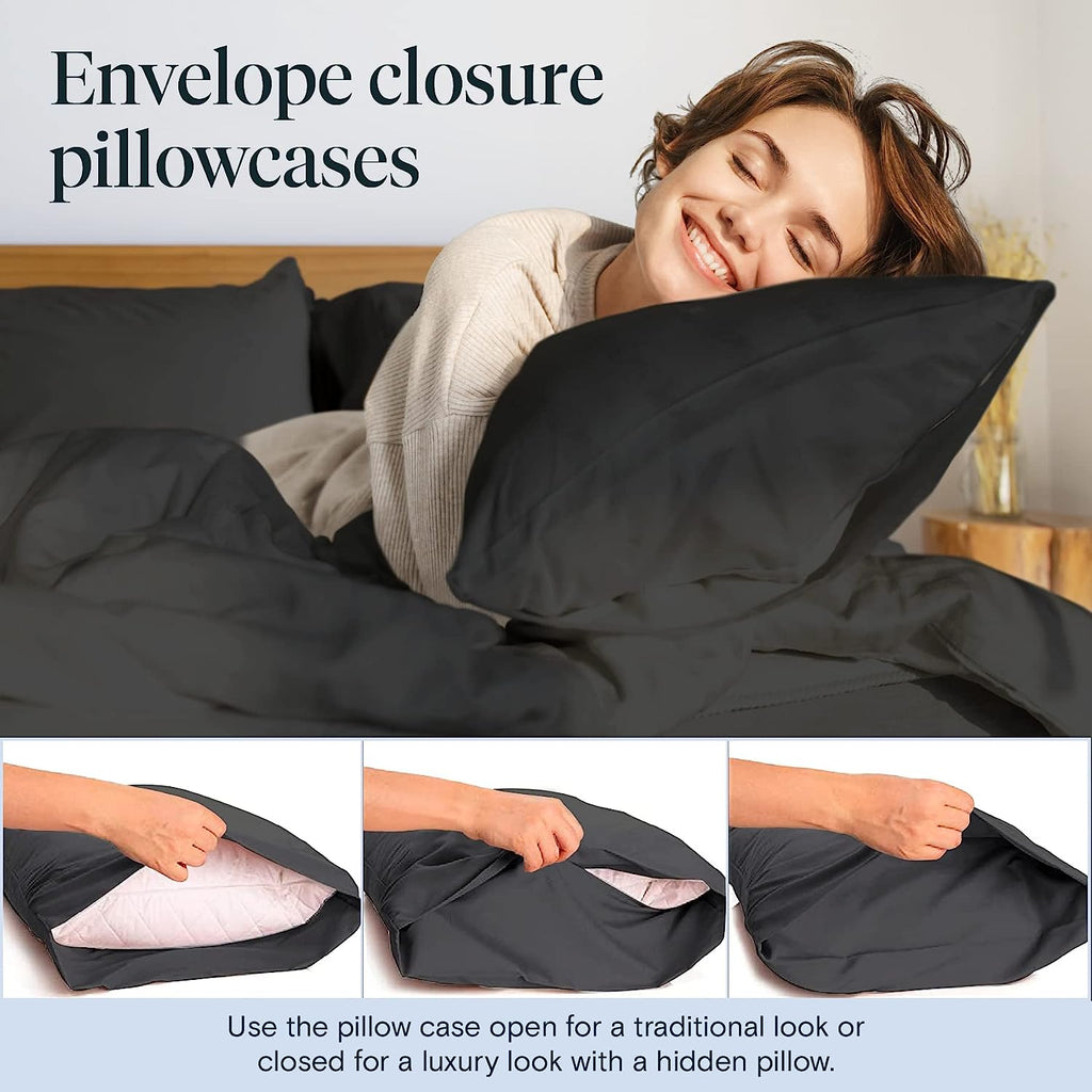 LuxClub 6 PC King Size Sheet Set Bamboo Sheets Deep Pockets 18" Eco Friendly Wrinkle Free Cooling Sheets Machine Washable Hotel Bedding Silky Soft - Black King