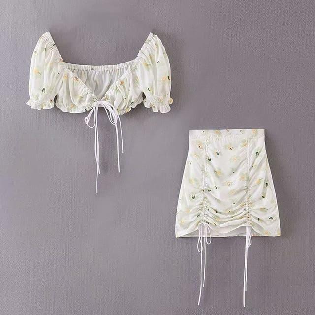 floral crop top and mini skirt set