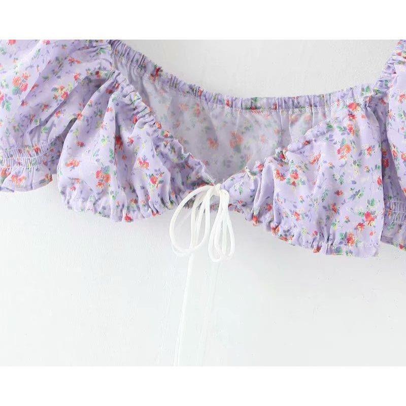 floral crop top and mini skirt set
