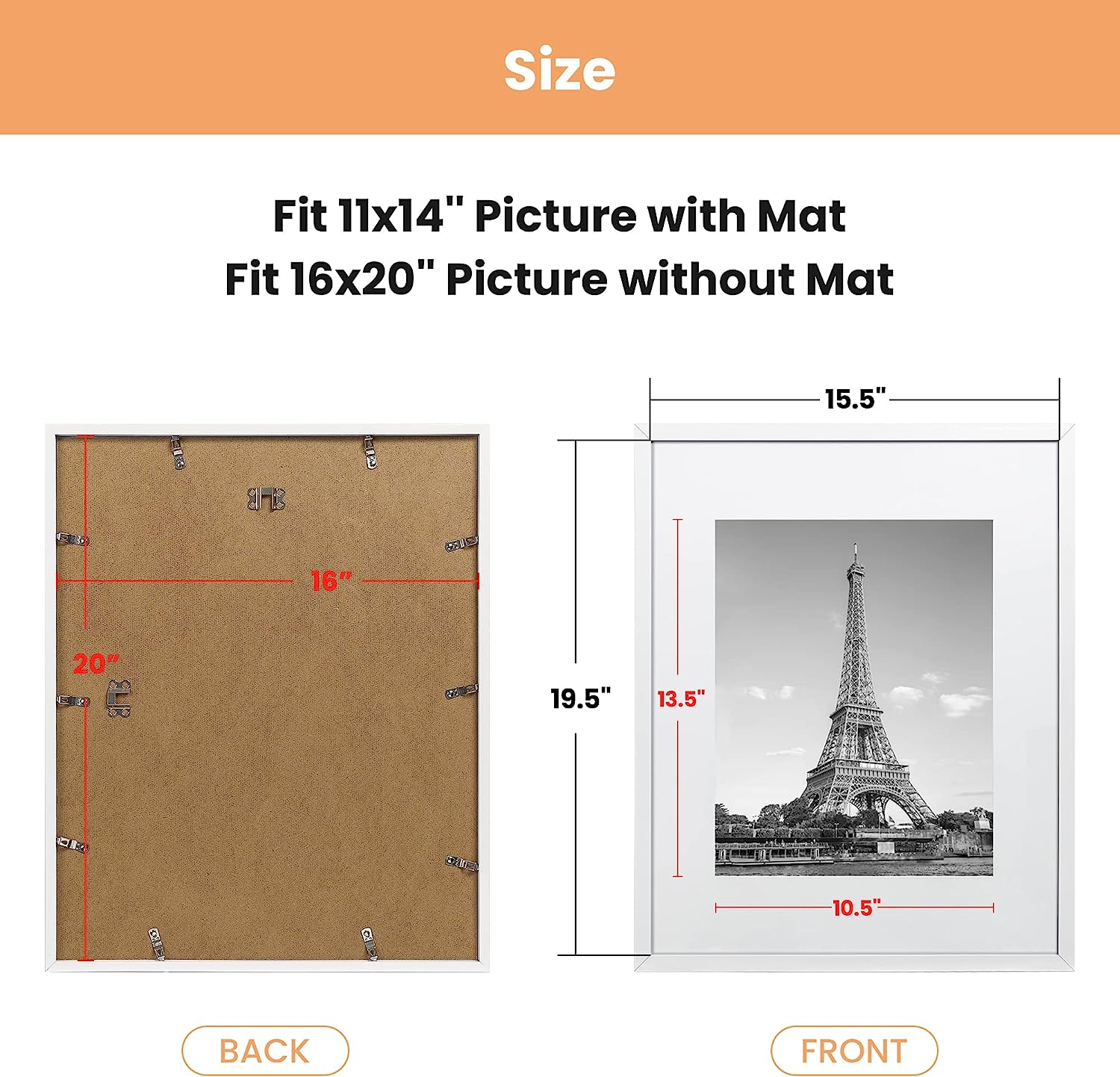 upsimples 16x20 Picture Frame Set of 5, Display Pictures 11x14 with Mat or 16x20 Without Mat,Wall Gallery Poster Frames,White