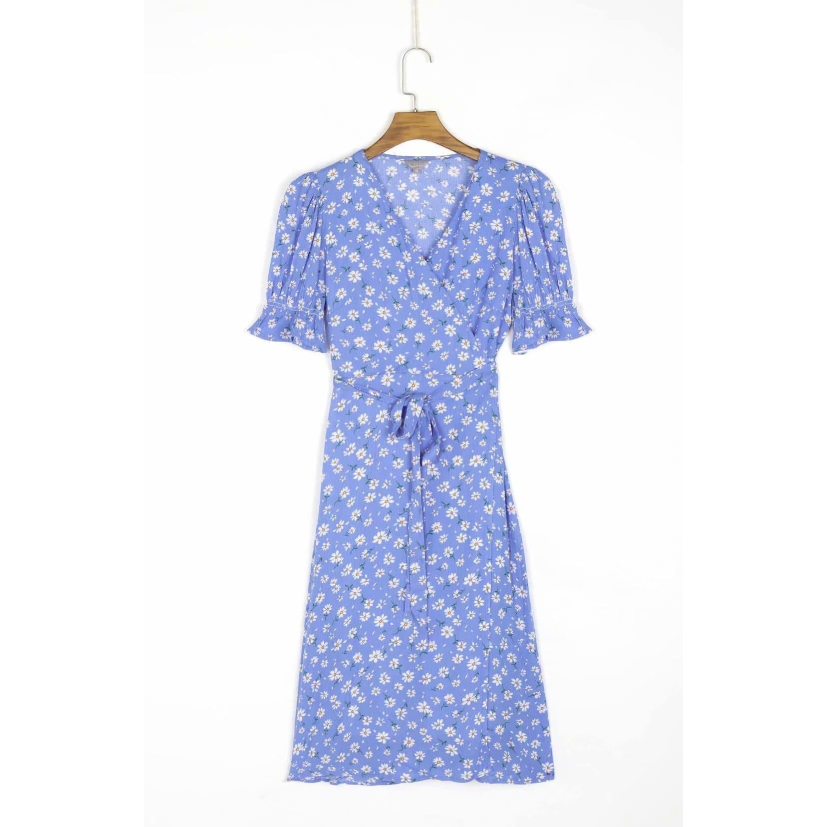 v-neck vintage flare sleeve midi dress