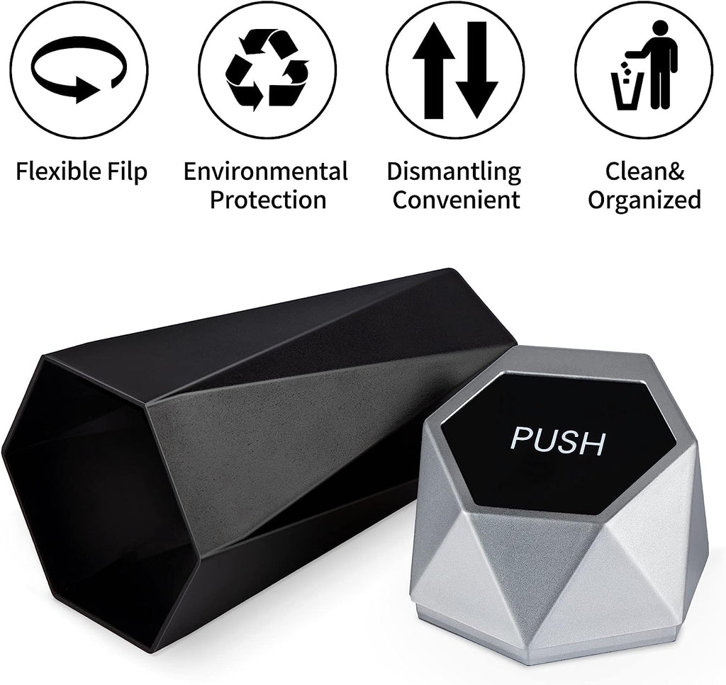 JUSTTOP Car Trash Can with Lid, Diamond  Small Automatic Portable Trash Can, Easy to Clean, Used in Car Home Office (Silver)