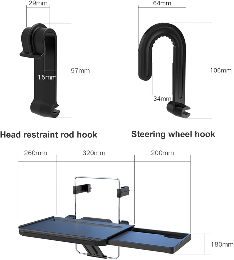 Xergur 2 in 1 Car Steering Wheel Tray/Back Seat Headrest Tray for Eating Food Drink and Writing Laptop Work, Black Car Desk