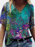 V-neck Floral Print Fashion Short-sleeved T-shirt