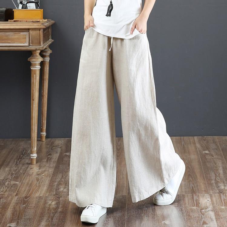 Loose plus size wide-leg linen pants