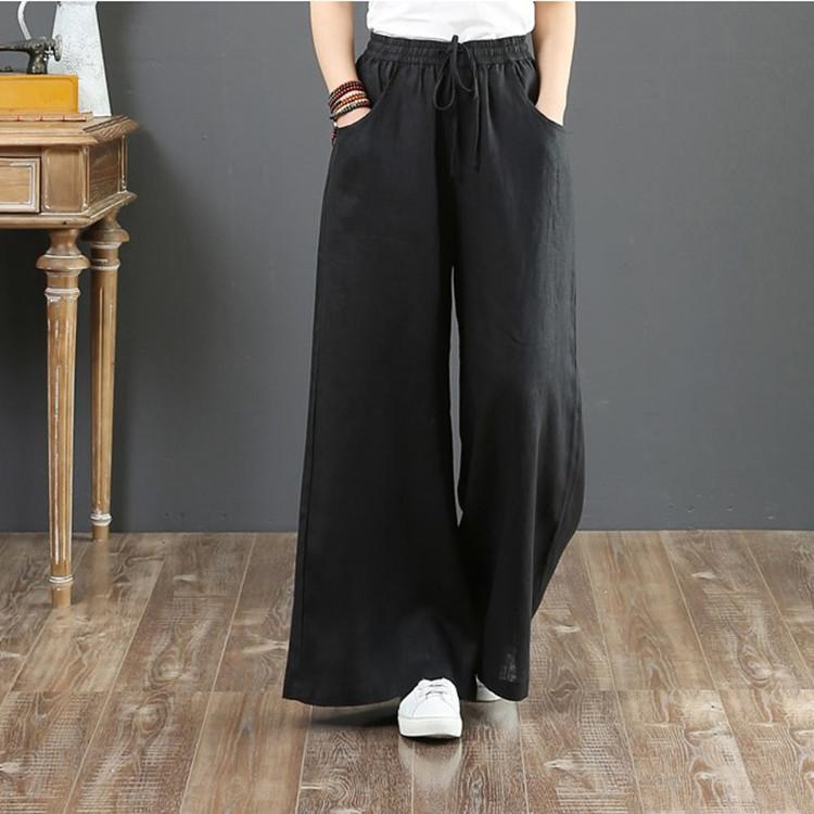 Loose plus size wide-leg linen pants