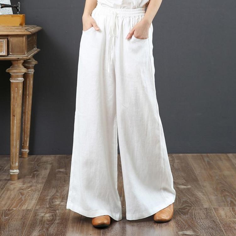 Loose plus size wide-leg linen pants
