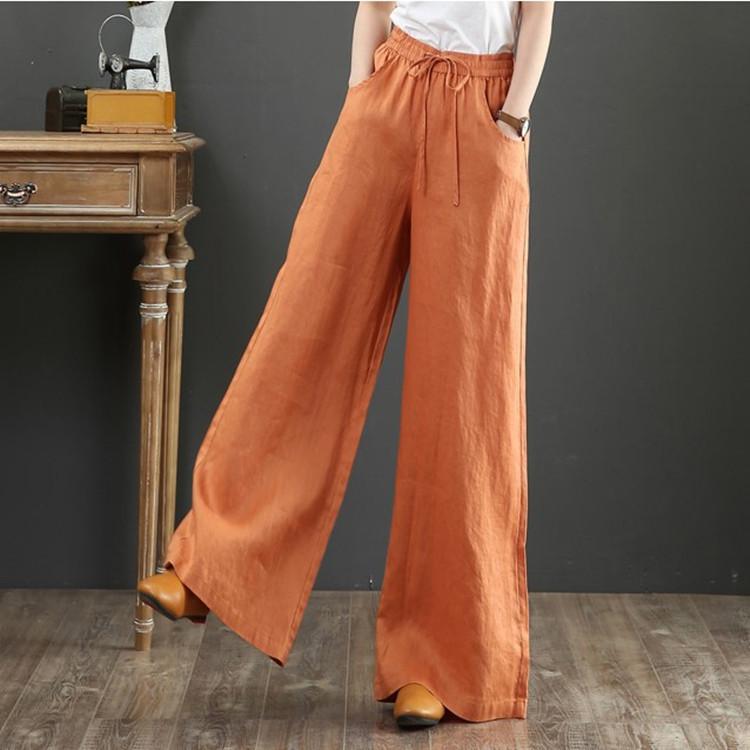 Loose plus size wide-leg linen pants