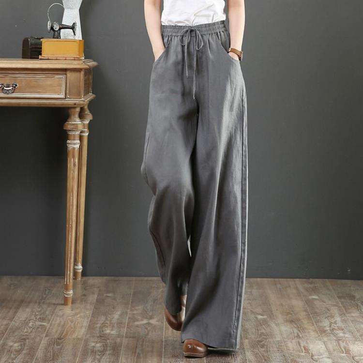 Loose plus size wide-leg linen pants