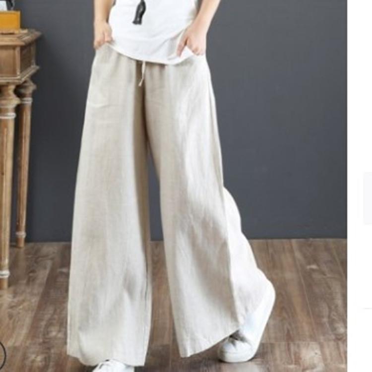 Loose plus size wide-leg linen pants
