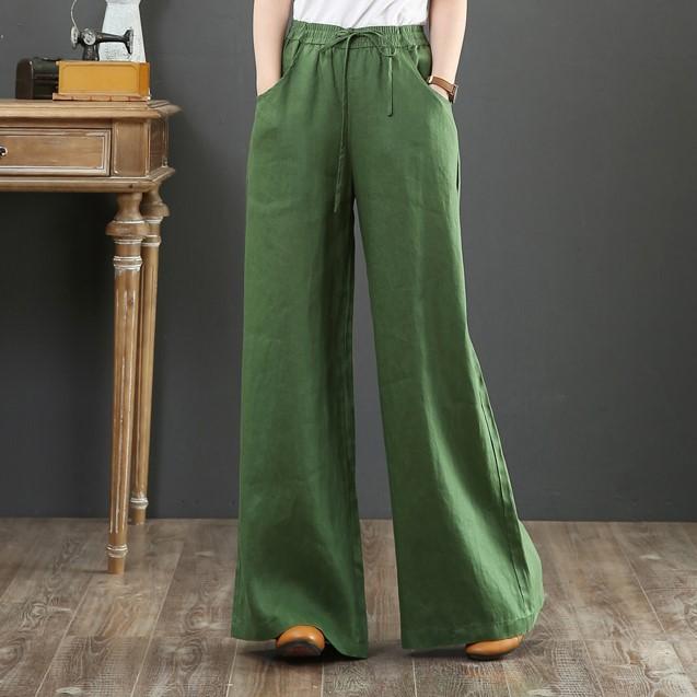 Loose plus size wide-leg linen pants