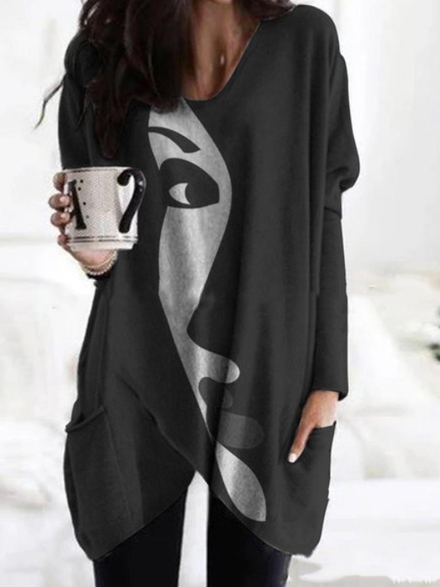 Printed Long Sleeve Pocket Sweater