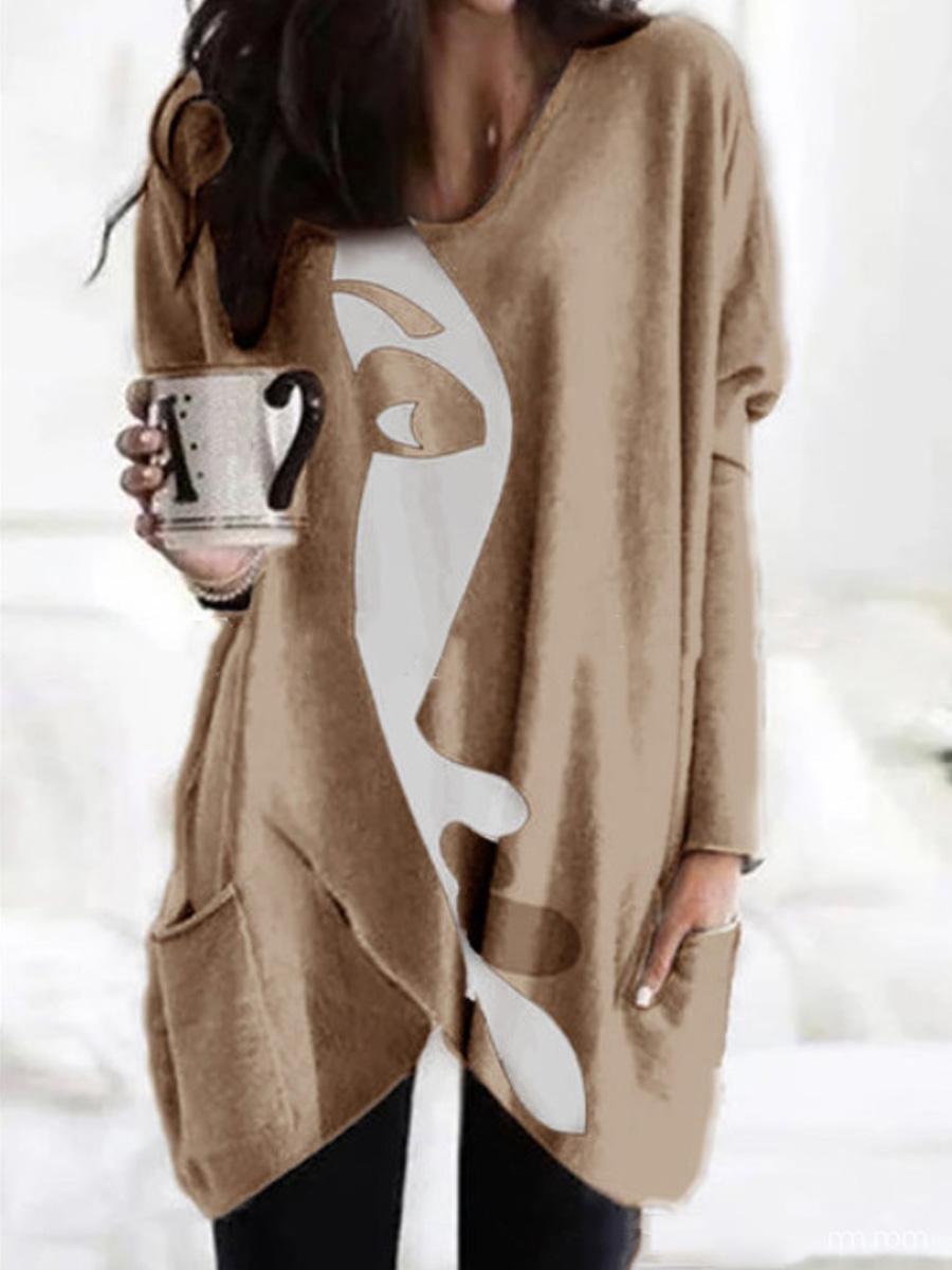 Printed Long Sleeve Pocket Sweater
