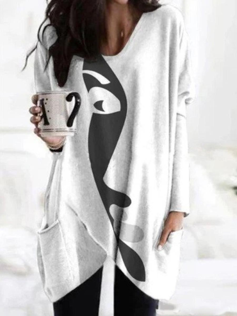 Printed Long Sleeve Pocket Sweater