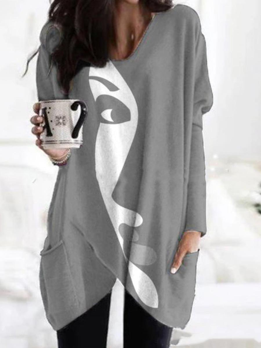 Printed Long Sleeve Pocket Sweater