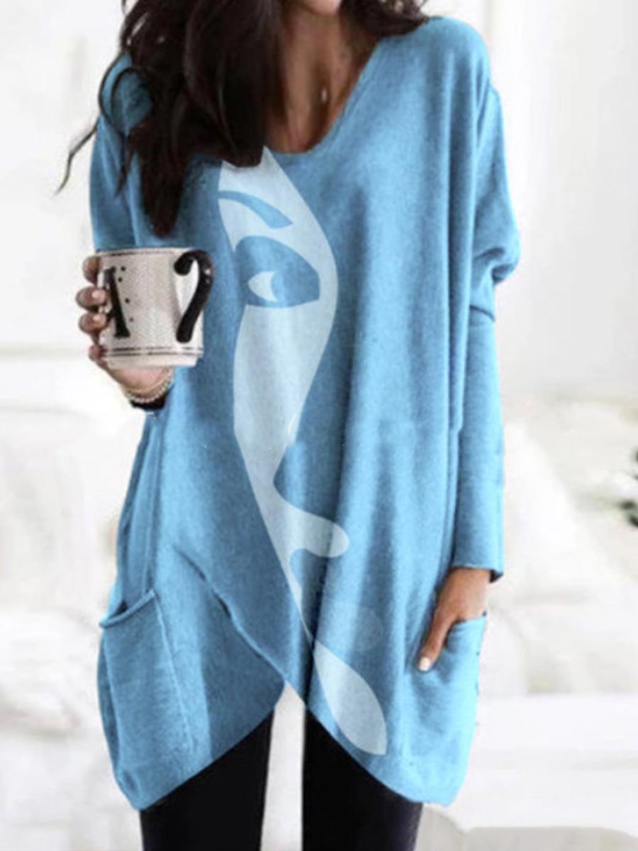 Printed Long Sleeve Pocket Sweater