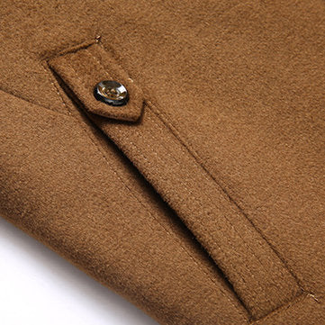 dual collar winter spring business casual pockets wool coat for men