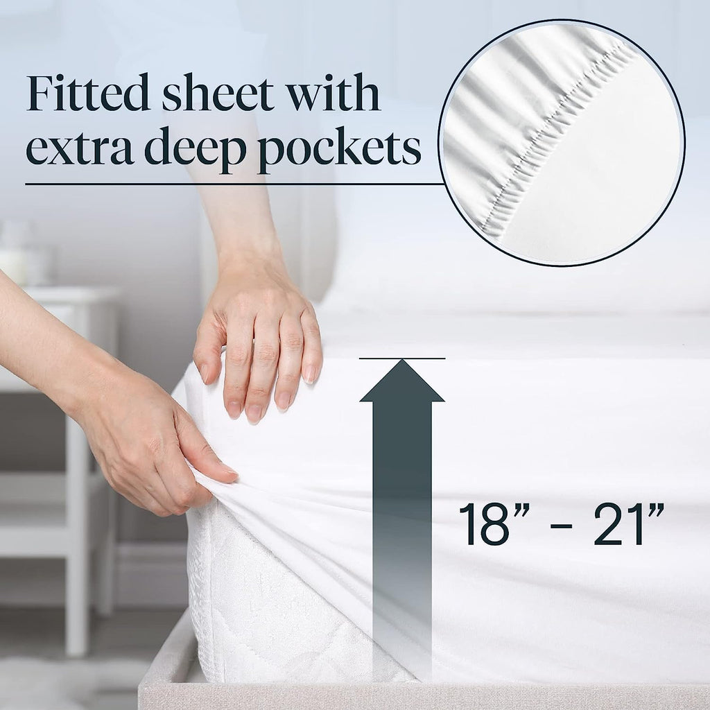 LuxClub Twin XL Sheets Set - Soft Kids Twin Bed Sheets for Boys and Girls, 4 PC Deep Pockets 18" Eco Friendly Wrinkle Free Cooling Sheets Machine Washable Hotel Bedding Silky Soft (TwinXL, White)