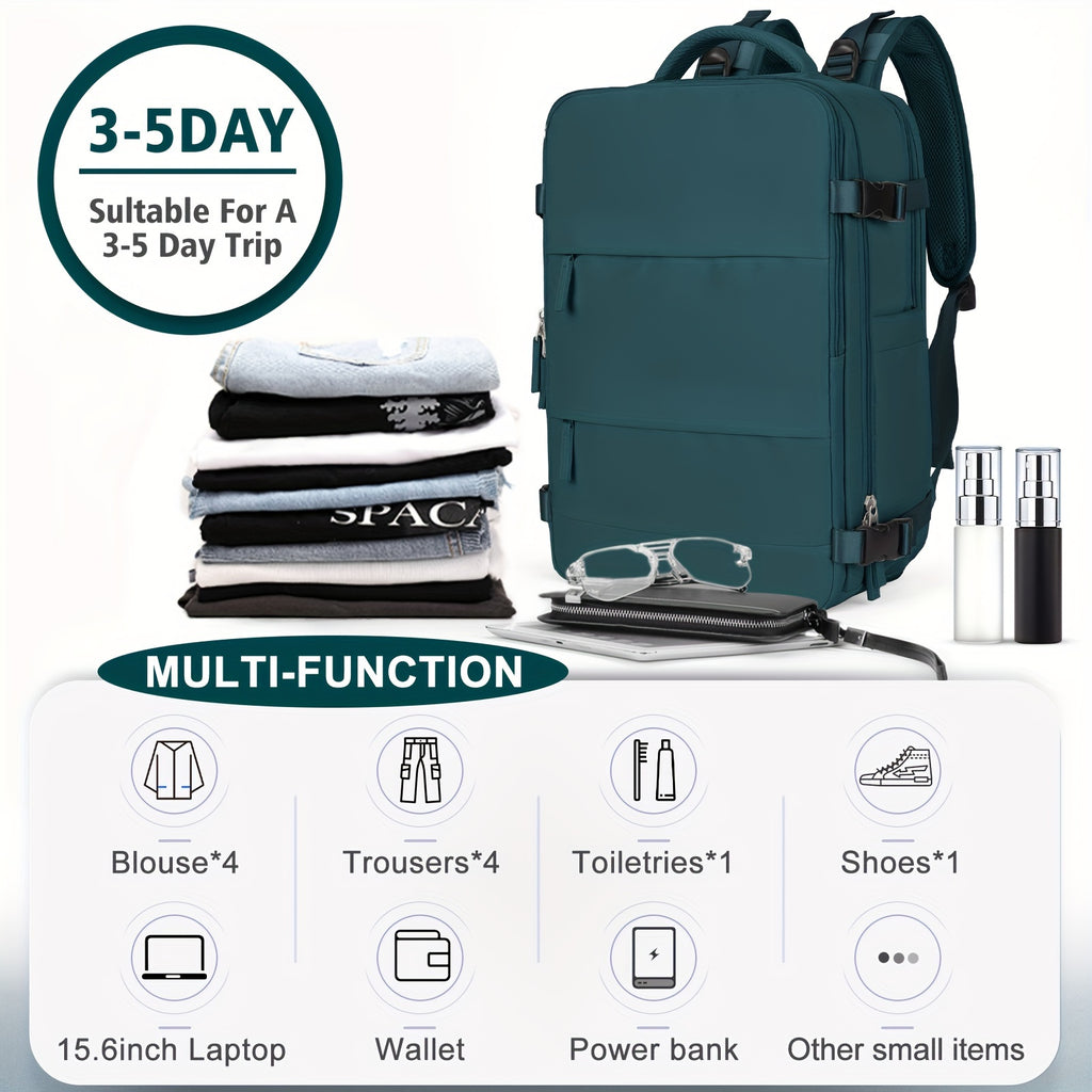 LarTravel Backpack, Carry On Backpack, HiBackpack, Waterproof Outdoor Sports Rucksack, Casual Daypack, School Bag, Fit 14 Inch Laptop With USB Charging Port &amp; Shoes Compartment
