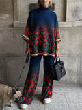 Ladies' Elegant Red Rose Oil Painting Contrast Printing Suit